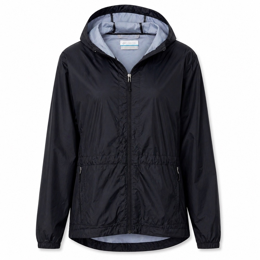 Columbia Windbreaker Jacket Large Black Lightweight Hooded Outdoor
